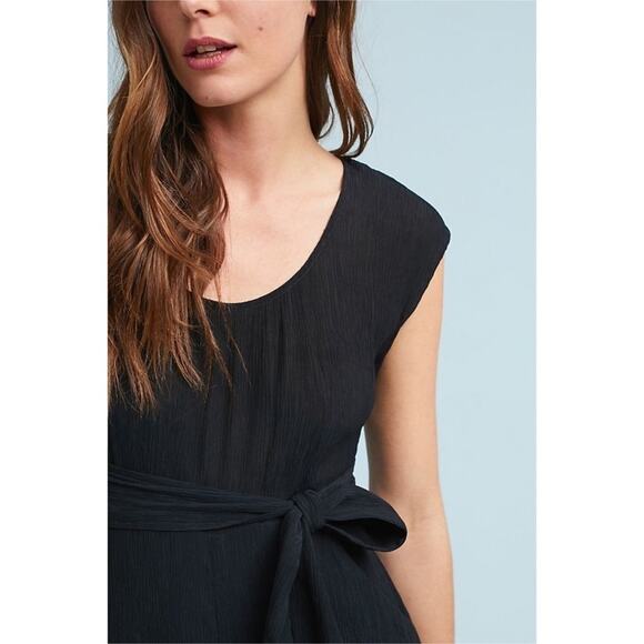 ANTHROPOLOGIE Cropped Wide Leg Jumpsuit Womens Size 0 Black Abbey Crepe Belted - Picture 10 of 10
